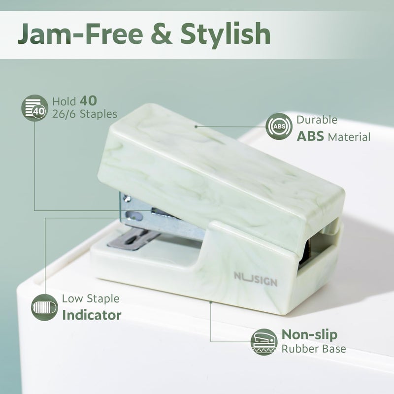 NUSIGN Mini Stapler with 830 Staples, Small Cute Desk Staplers, 25 Sheet Capacity, Fluid Green - Image 4